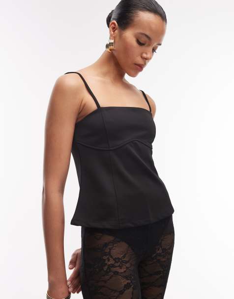 ASOS DESIGN slinky twill curved bust cami top in black