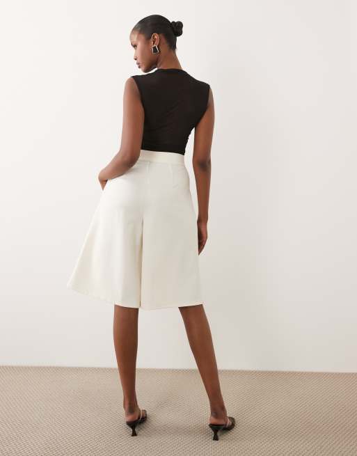 ASOS DESIGN slinky twill tailored bermuda short in cream, 5 of 5
