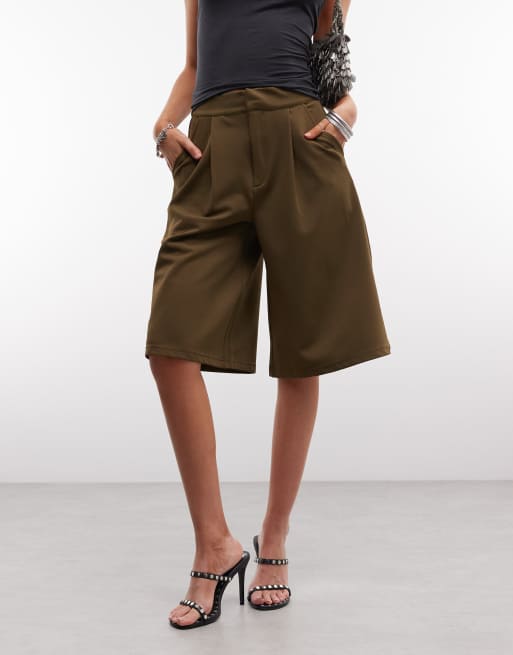 ASOS DESIGN slinky twill tailored bermuda short in olive, 3 of 5