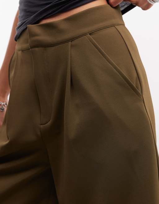 ASOS DESIGN slinky twill tailored bermuda short in olive, 4 of 5