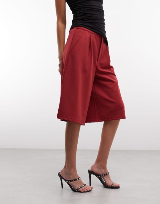 ASOS DESIGN slinky twill tailored bermuda short in wine, 3 of 5