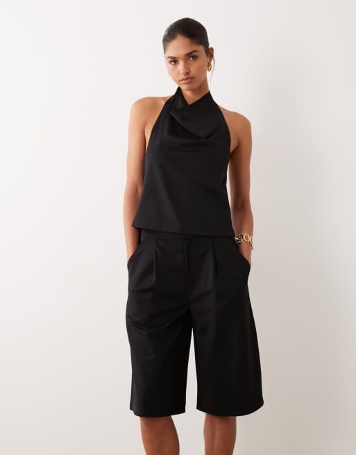 ASOS DESIGN slinky twill tailored bermuda shorts in black (part of a set), 2 of 5