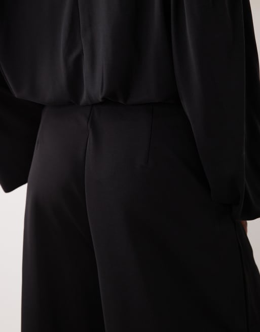 ASOS DESIGN slinky twill tailored slouchy wide leg pants in black, 3 of 5