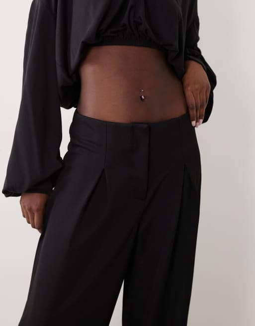 ASOS DESIGN slinky twill tailored slouchy wide leg pants in black, 5 of 5