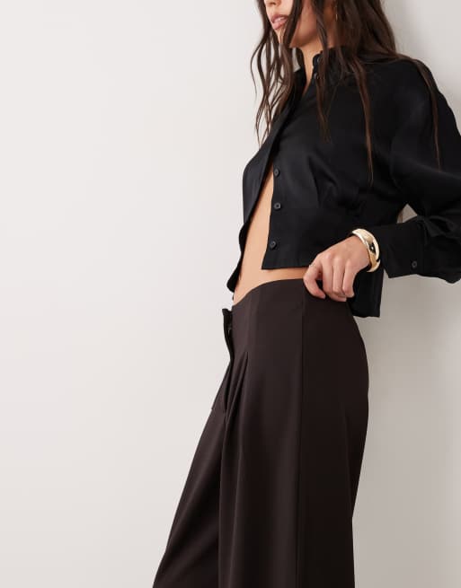 ASOS DESIGN slinky twill tailored slouchy wide leg pants in chocolate, 2 of 5