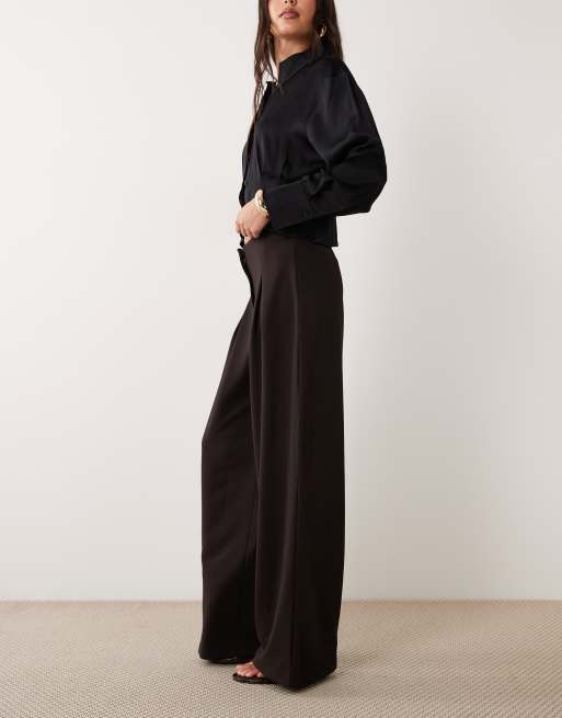 ASOS DESIGN slinky twill tailored slouchy wide leg pants in chocolate, 5 of 5
