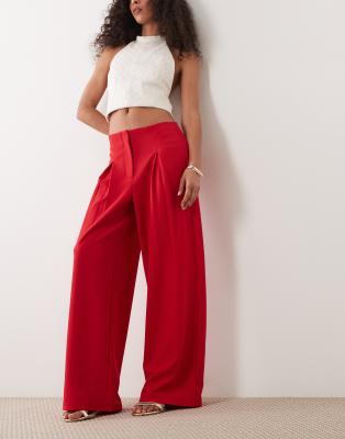 Asos Design Slinky Twill Tailored Slouchy Wide Leg Pants In Red