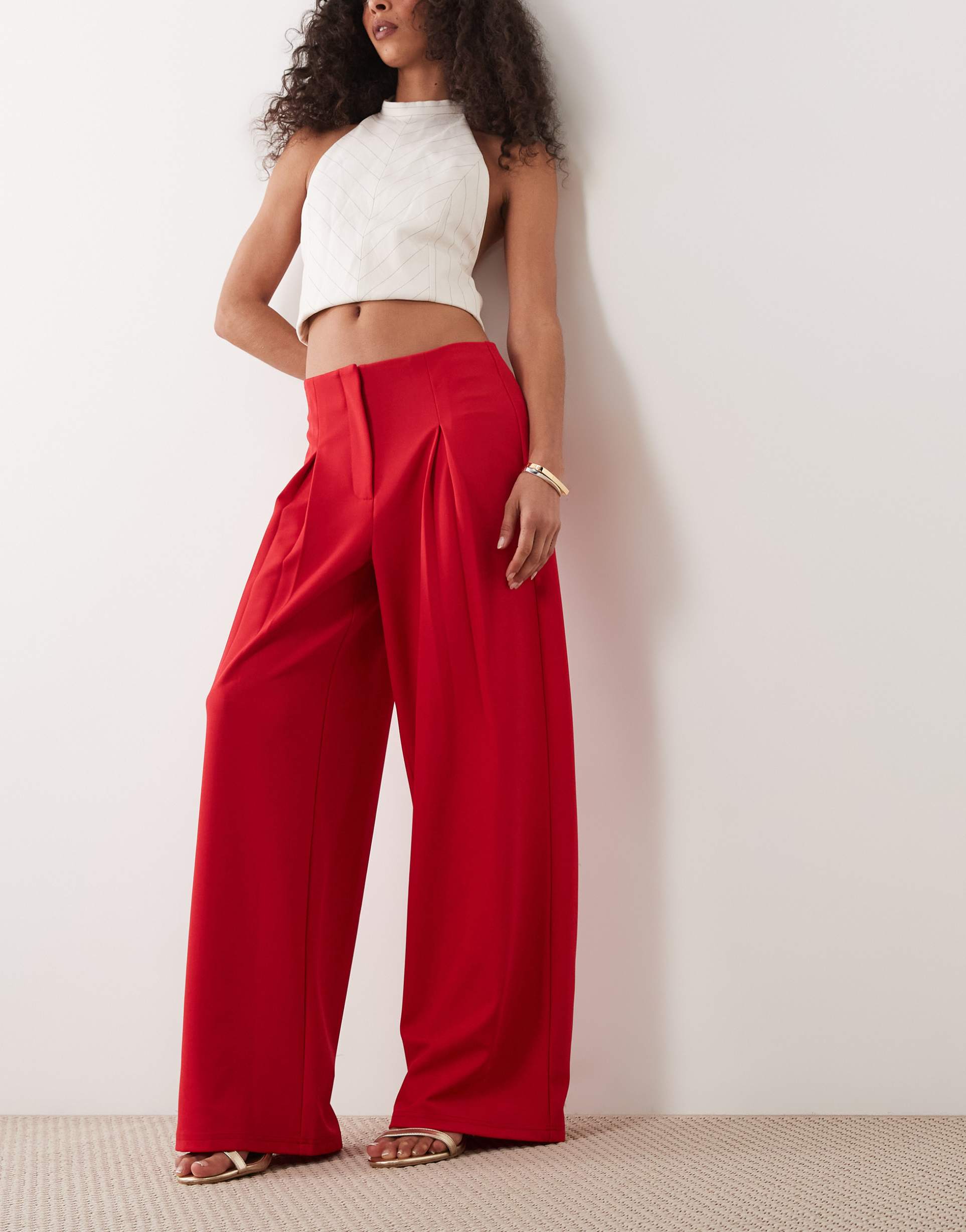 asos design slinky twill tailored slouchy wide leg pants in red