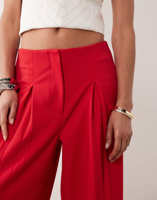 ASOS DESIGN slinky twill tailored slouchy wide leg pants in red, 4 of 5
