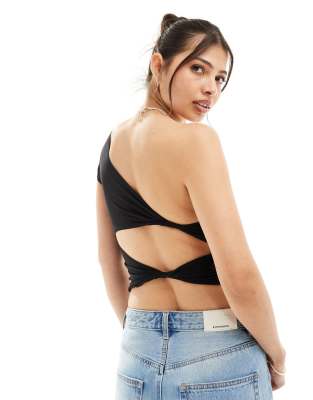 ASOS DESIGN slinky twist back top in black