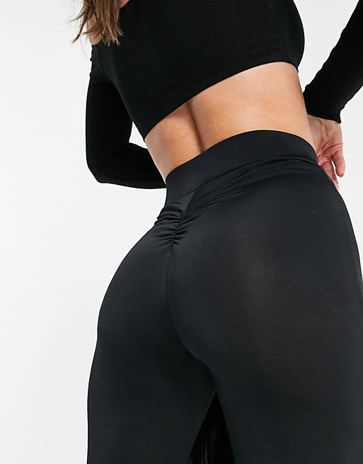 ASOS DESIGN slinky V waistband legging with ruched bum detail in