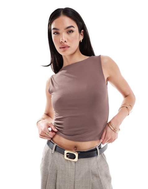 ASOS DESIGN slinky vest top in brown - view 1