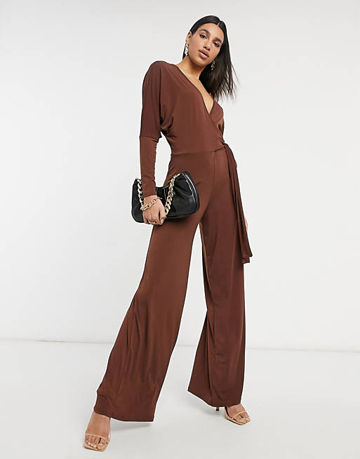 Womens Clothing Jumpsuits and rompers Playsuits Boohoo Tiered Wrap Smock Romper in Camel Natural 