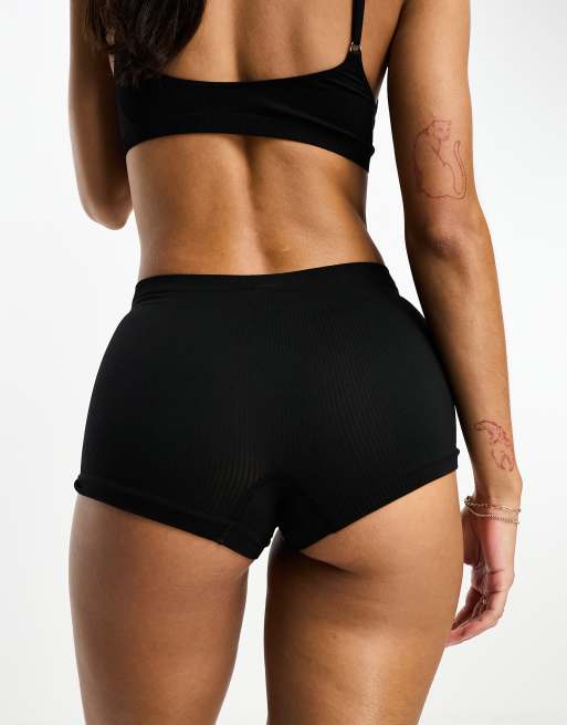 ASOS DESIGN - Slip a pantaloncini a vita alta senza cuciture neri, 2 di 4