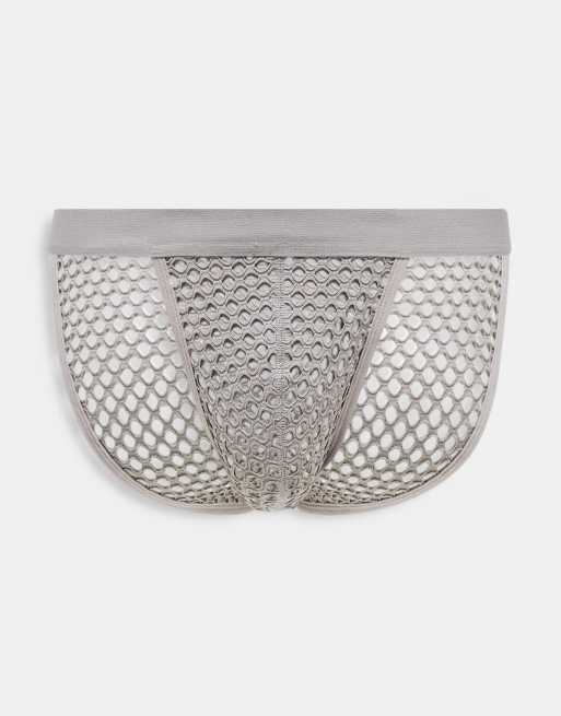ASOS Design – Slip aus grauem Netzstoff mit dünnen Riemchendetails
