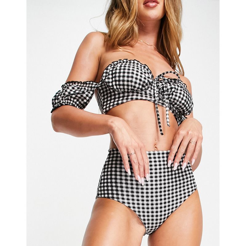 Donna Costumi e Moda mare DESIGN - Slip bikini a vita alta a quadretti neri e bianchi