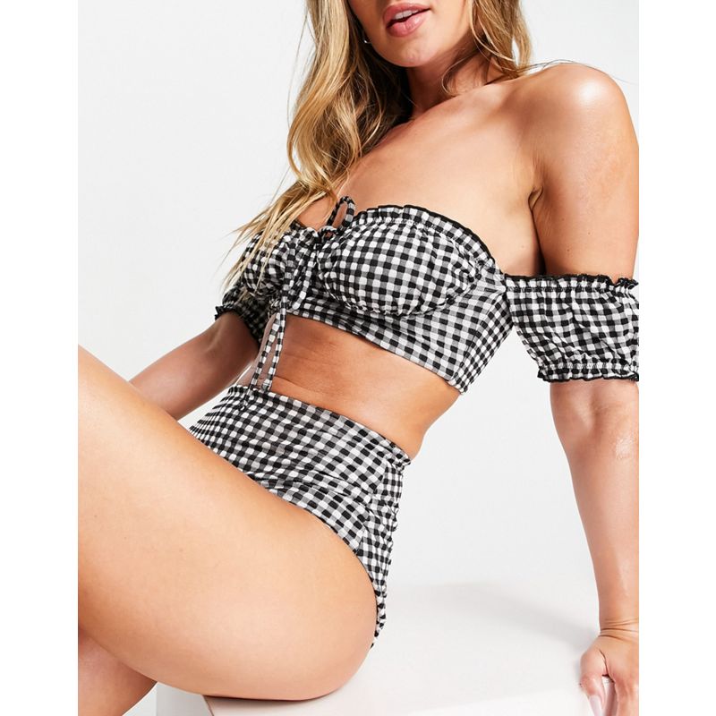 Donna Costumi e Moda mare DESIGN - Slip bikini a vita alta a quadretti neri e bianchi