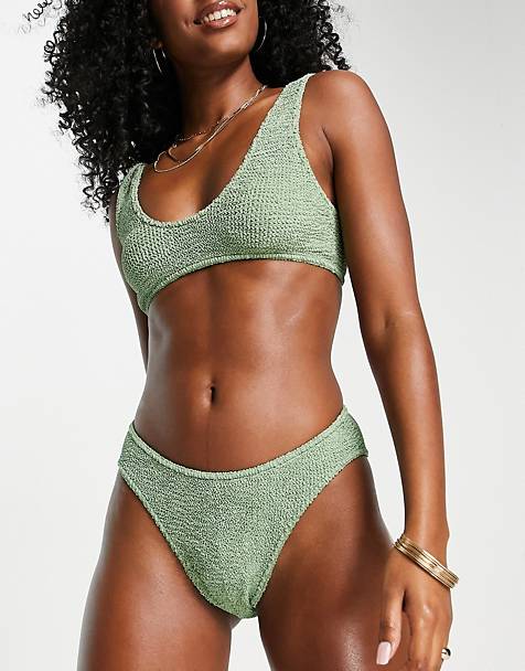 Esclusiva Asos Donna Sport & Swimwear Costumi da bagno Bikini Bikini Sgambati Slip bikini sgambati con laccetti laterali verdi testurizzati 
