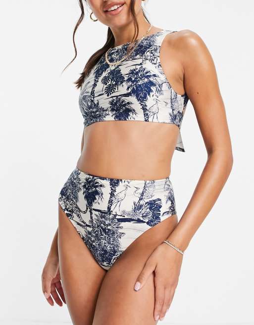 ASOS DESIGN - Slip bikini sgambati a vita alta in stampa vintage 
