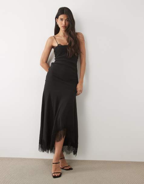 ASOS DESIGN slip cami maxi dress with lace insert in black - view 1