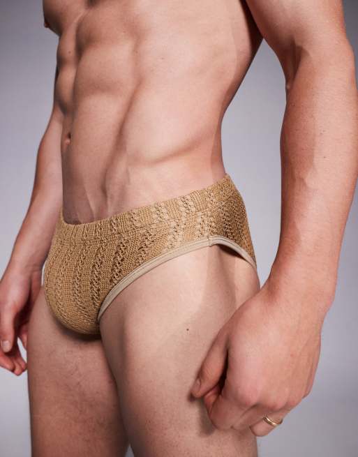 ASOS DESIGN - Slip da bagno all'uncinetto marroni , 2 di 4