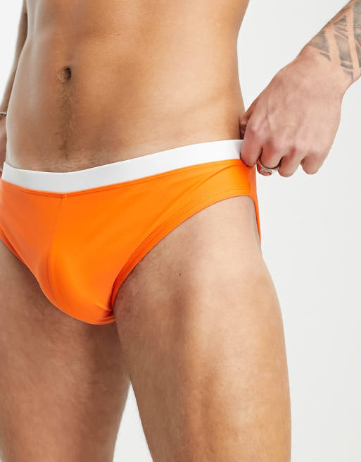 ASOS DESIGN - Slip da bagno arancioni con elastico in vita a contrasto
