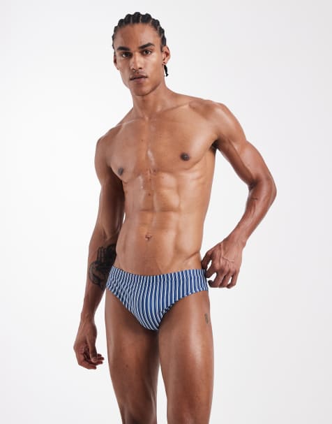 ASOS DESIGN - Slip da bagno blu navy e bianchi a righe - view 1