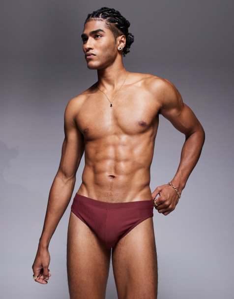 ASOS DESIGN - Slip da bagno bordeaux testurizzati - view 1