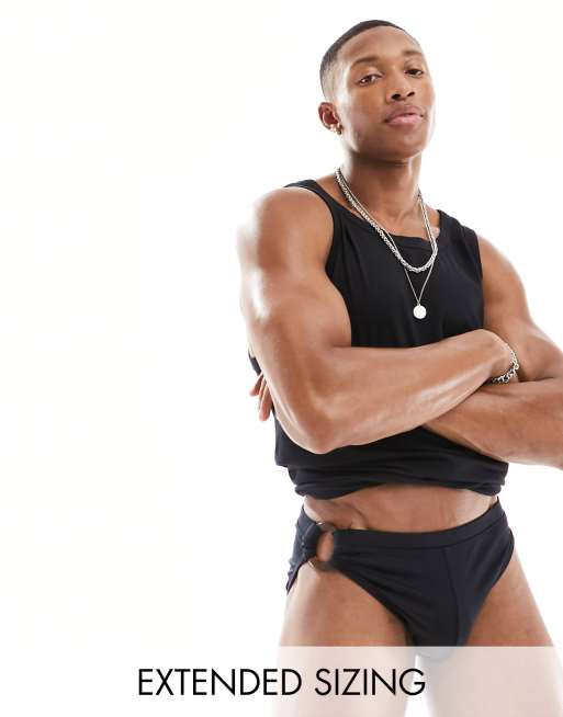 ASOS DESIGN - Slip da bagno neri con dettaglio ad anello 