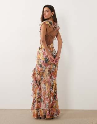 silk lace maxi dress Self-Portrait - Yellow Satin Lace Maxi Dress main image 0