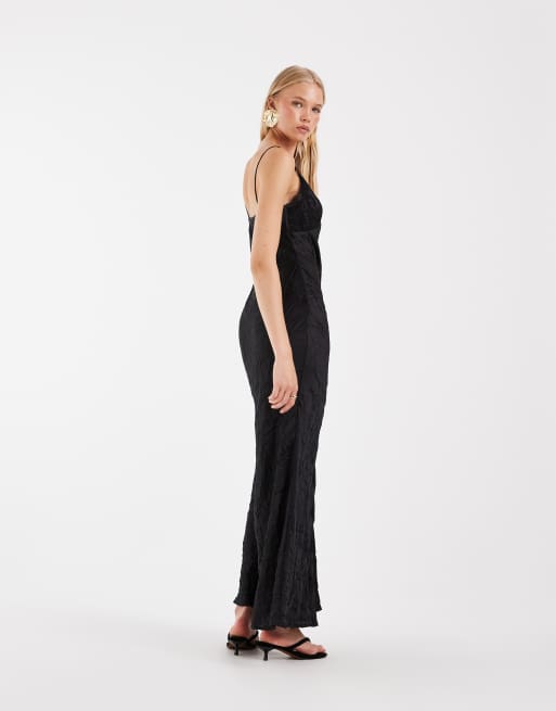ASOS DESIGN slip maxikjole med blondedetaljer, knaplukning foran, i sort, 4 af 4