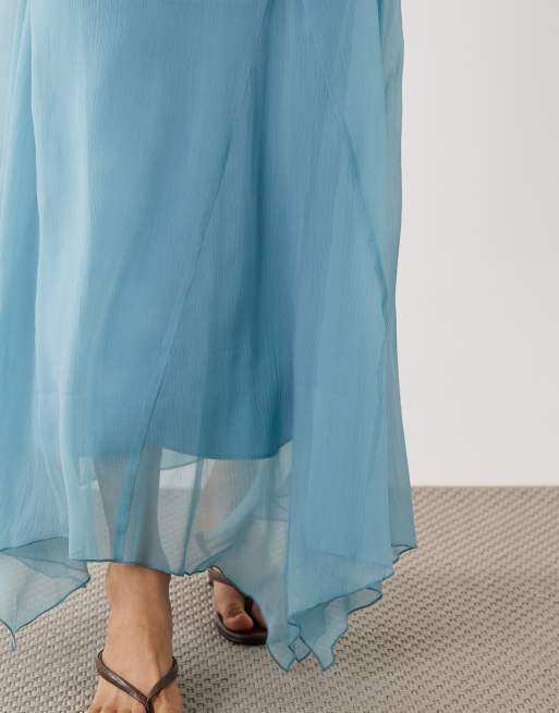ASOS DESIGN slip maxikjole med tørklædedetalje i stålblå, 3 af 4