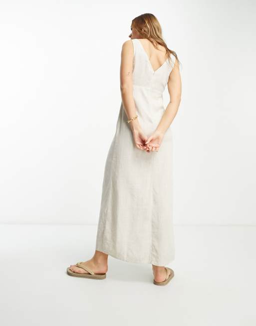 ASOS DESIGN - Slip-maxikjole med V-hals i naturfarvet hør , 2 af 4
