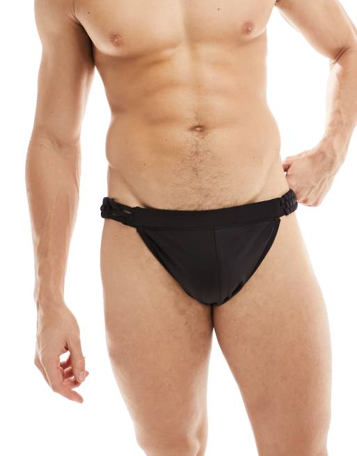 ASOS DESIGN - Slip met hoge zijkant en veterdetail in zwart