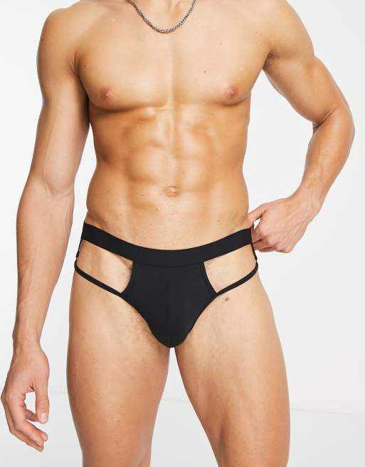 ASOS DESIGN - Slip met uitsnijdingen en ringdetail in zwart