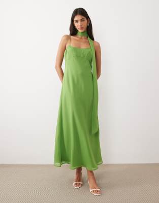 Asos Design Slip Midi Dress With Scarf In Green