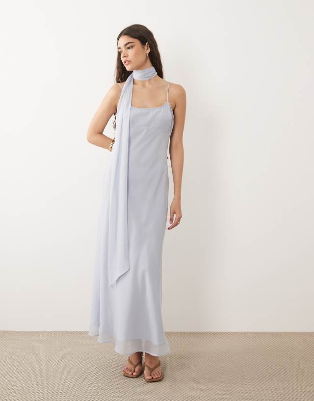 pale blue slip dress ASOS Design - Midi with Scarf - Women - Polyester - 8 US Donna Karan New York french Size:S/M add a structured clutch