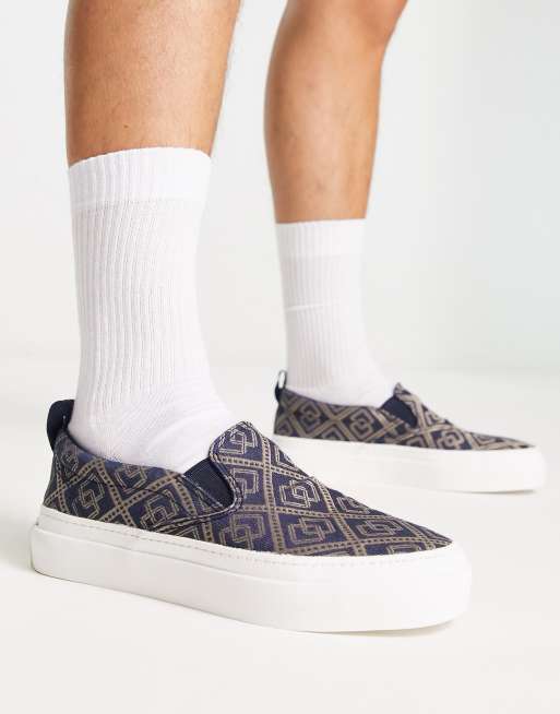 ASOS DESIGN slip on canvas shoes with baroque print