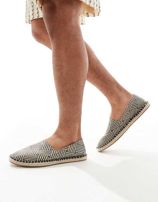 ASOS DESIGN slip on espadrilles in black and white weave
