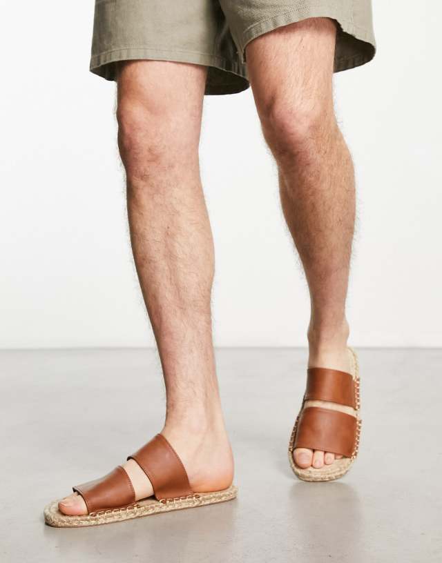 ASOS DESIGN slip on espadrilles in brown faux leather