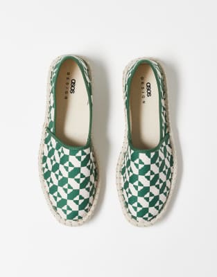 Size 12.0 ASOS DESIGN ASOS DESIGN slip on espadrilles in green geo print shoes
