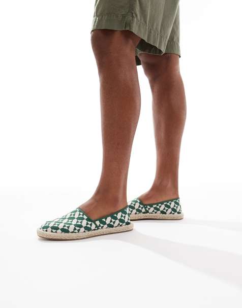 ASOS DESIGN slip on espadrilles in green geo print - view 1