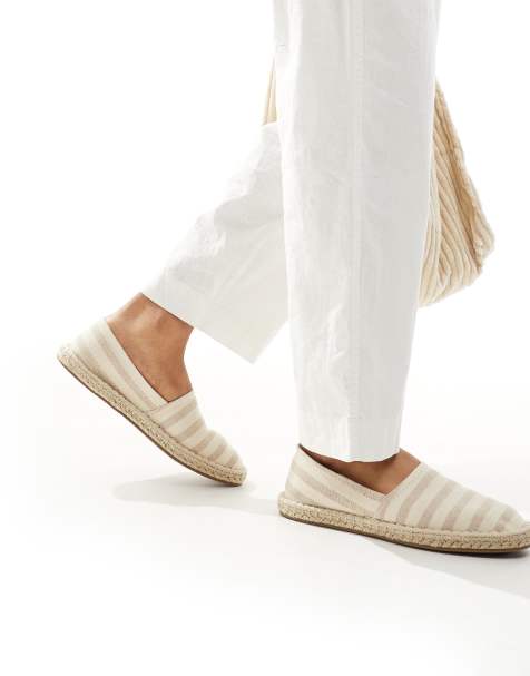 ASOS DESIGN slip on espadrilles in stone canvas stripe - view 1