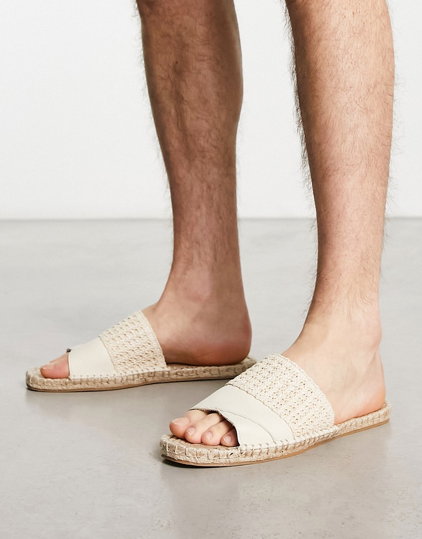 ASOS DESIGN slip on espadrilles in stone weave and faux leather mix-Neutral