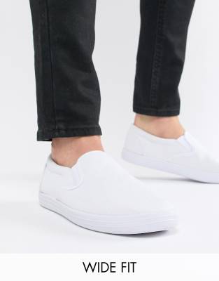 ASOS DESIGN Wide Fit slip on plimsolls in white canvas White