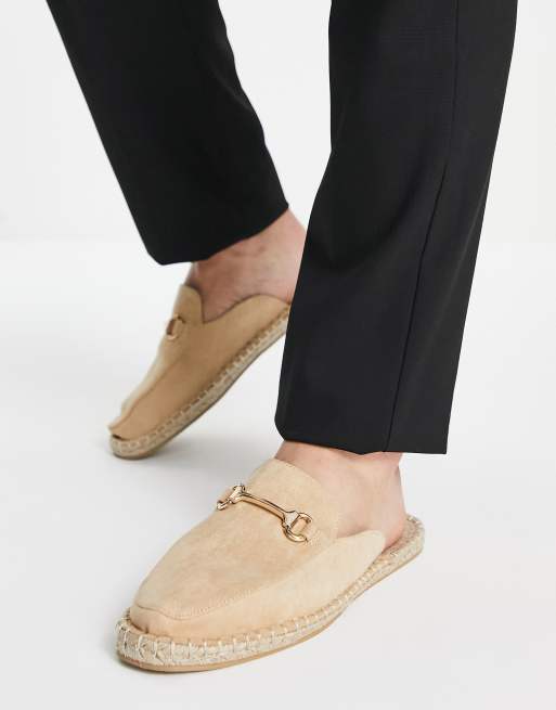 ASOS DESIGN slip-on mule espadrilles in stone faux suede with snaffle, 3 of 4