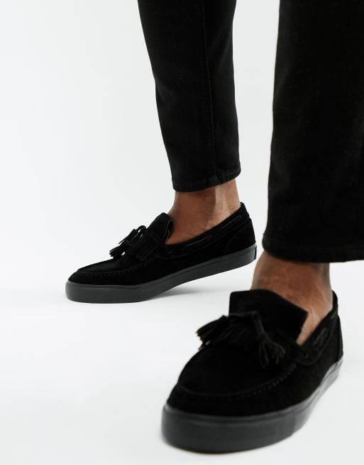 Asos design tassel loafers in black store faux suede