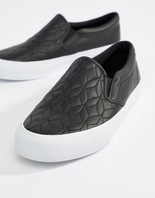 ASOS DESIGN slip on plimsolls in black with quilted detail | ASOS