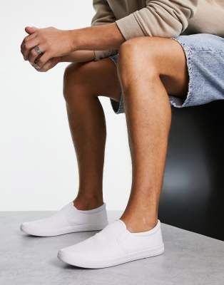 ASOS DESIGN SLIP ON PLIMSOLLS IN WHITE CANVAS,PABLO 1