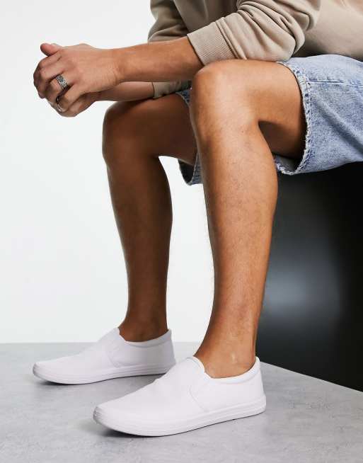 ASOS DESIGN slip on plimsolls in white canvas